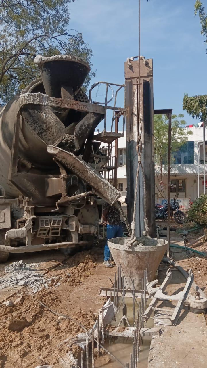 Concrete being placed for the hospital diaphragm wall